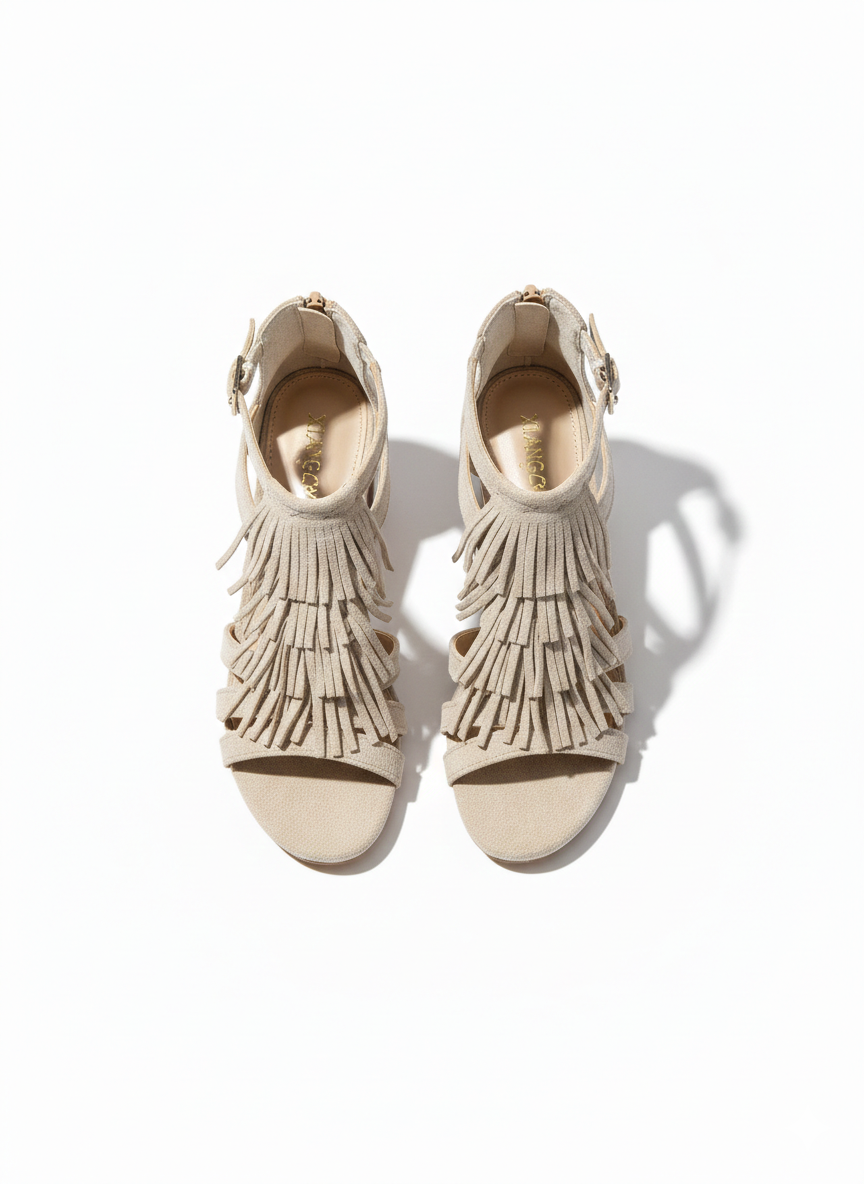 Canyon Breeze Suede Fringe Block Heel Summer Sandals - The Heels India