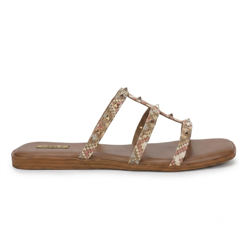 Paloma Studded Peep Toe Gladiator Flat Siders