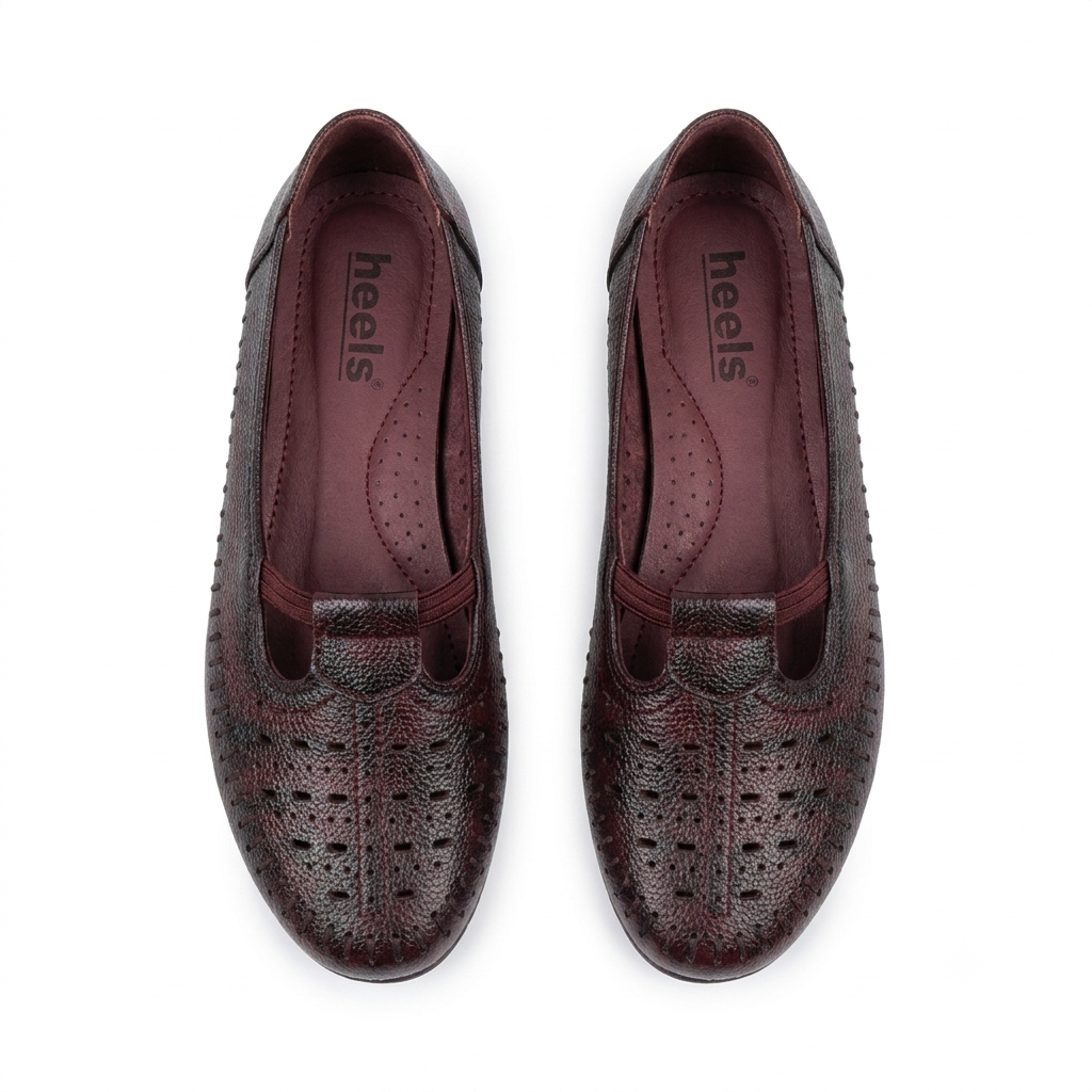 Nida Leather Elastic Perforated Loafers in Maroon - The Heels India