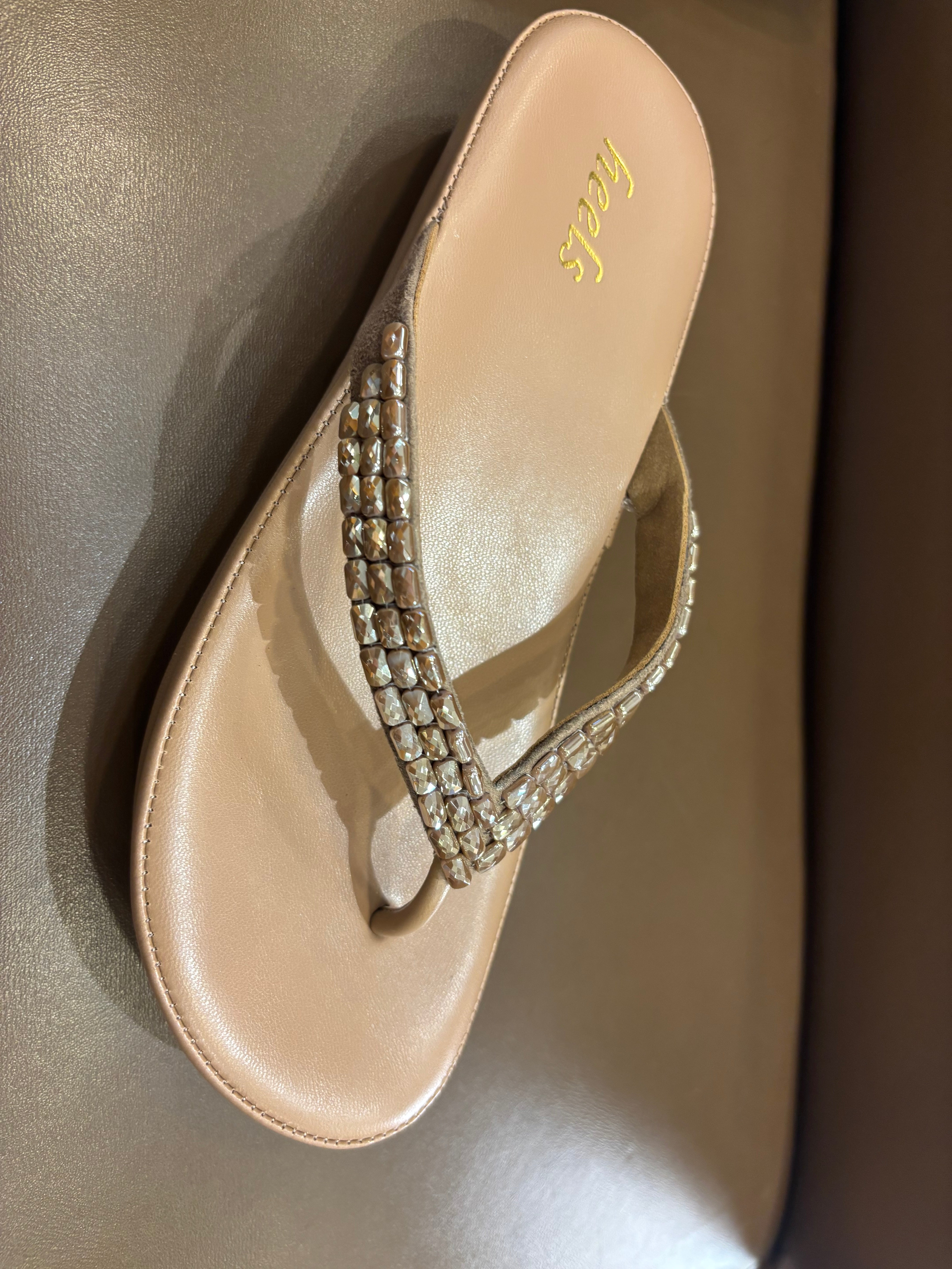 Ezra Comfort V Strap Embellished Wedge Slippers
