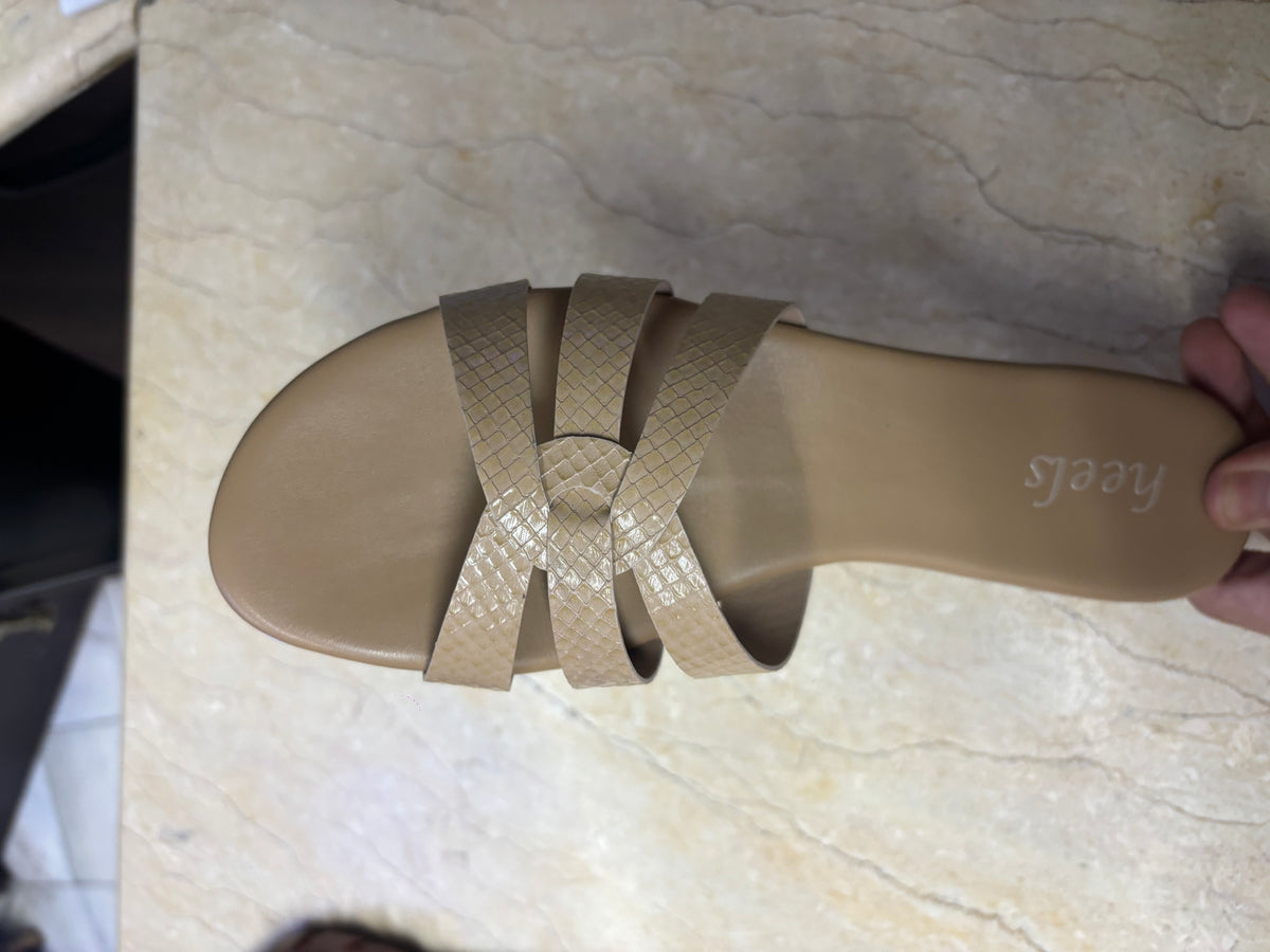 Delphine Cushioned Flat Sliders in Beige - The Heels India