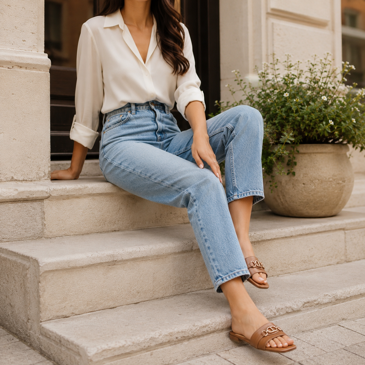Sloane Premium Leather Cushioned Summer Sliders