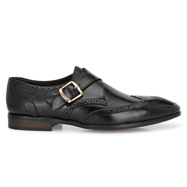 Franko Black Leather semi brogue monks