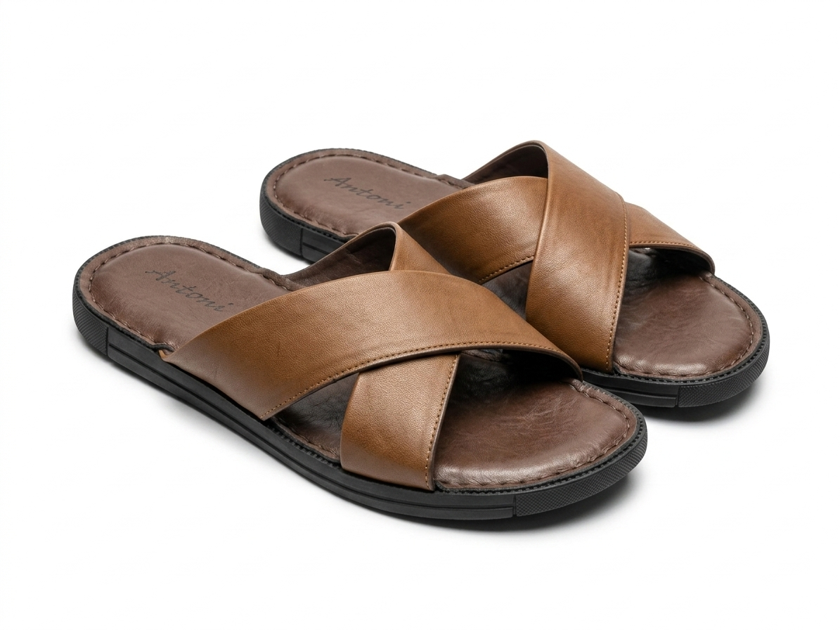 Erling Premium Leather Double Strap Cross Slippers