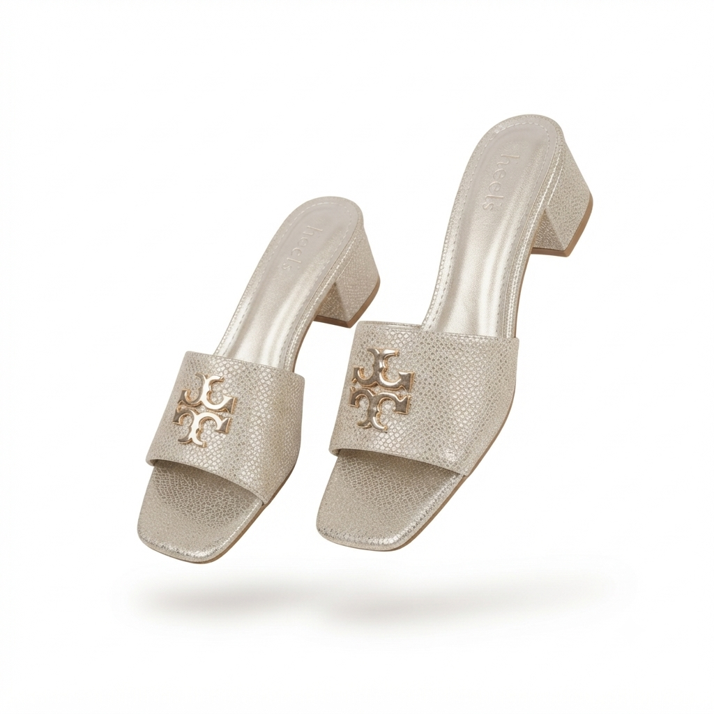 Klara Slip On Block Heel Mules in Gold - The Heels India