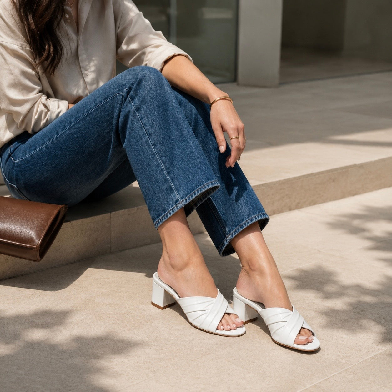 Jenny White Swirl Peep Toe Heels - Editorial Shot