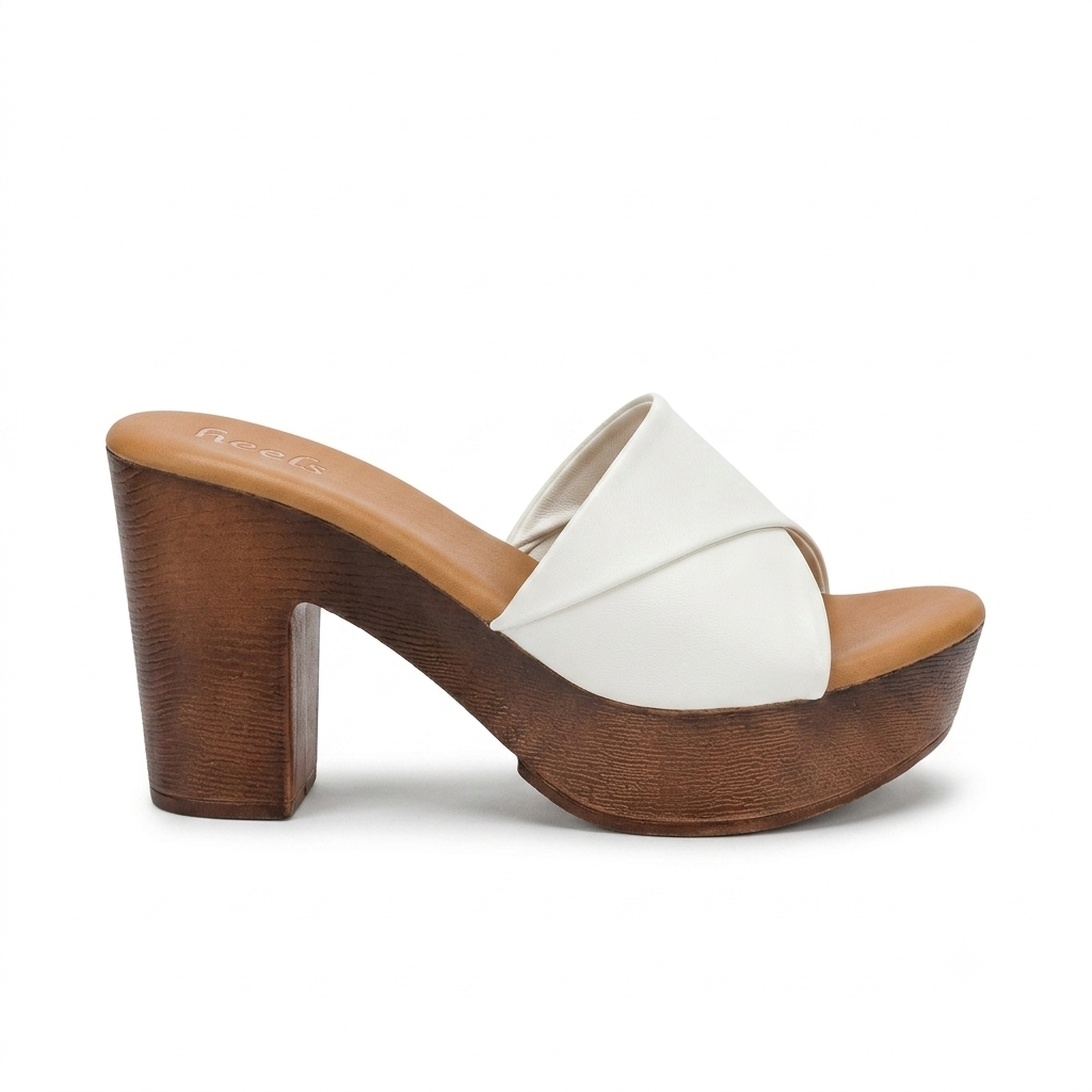 Kim Platform Peep Toe Block Heels White - The Heels India