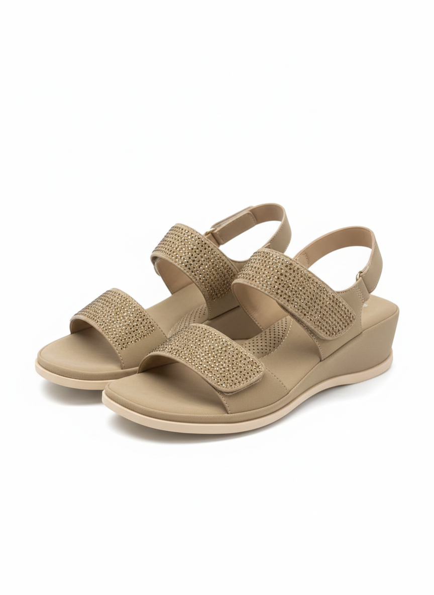 Merali Cushioned Velcro Double Strap Wedge Heel Sandals - The Heels India