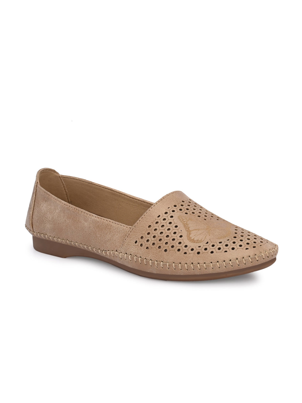 Butterfly Perforated Cushioned Leather Ballerinas