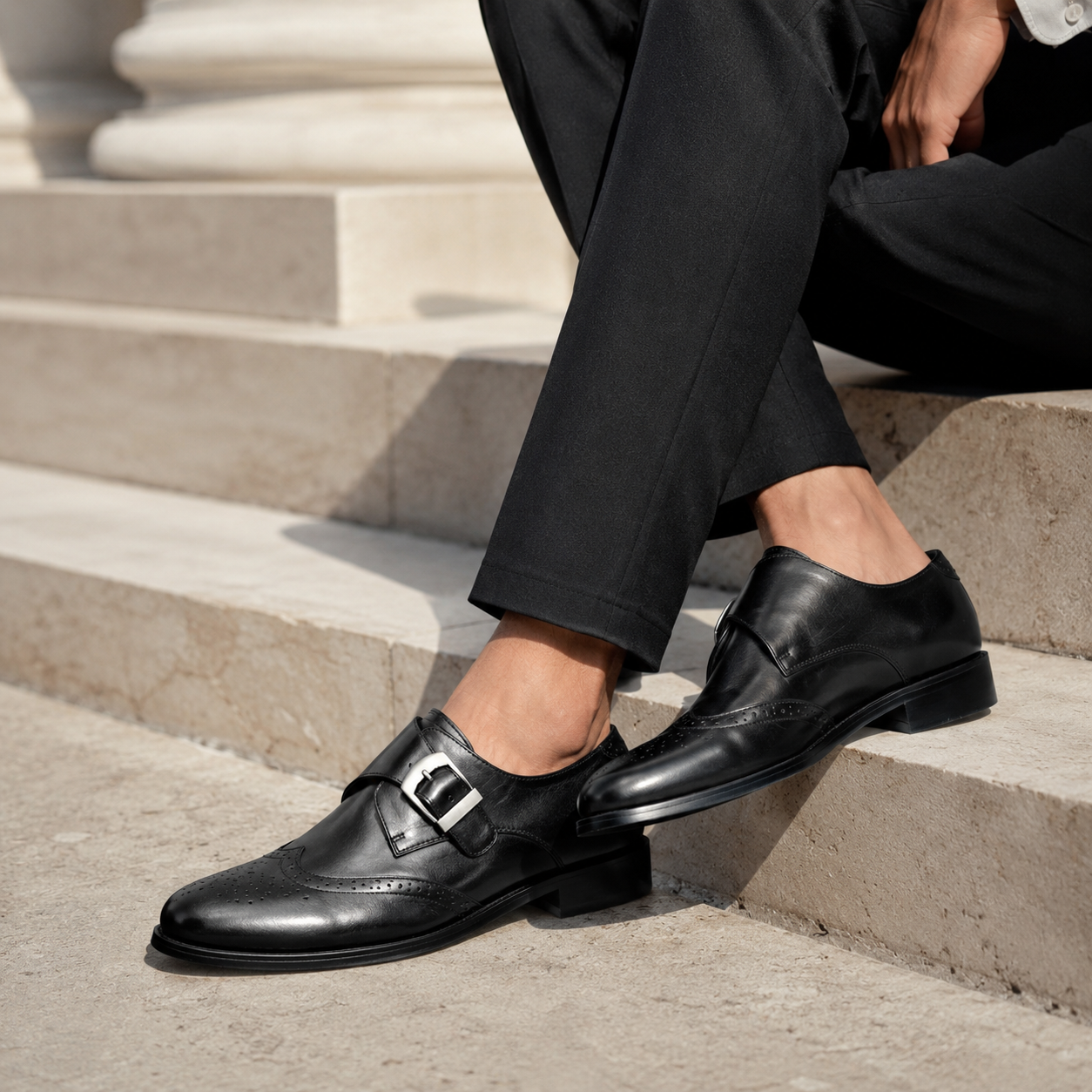 Salamanca Leather Semi Brogue Monk Shoes - The Heels India