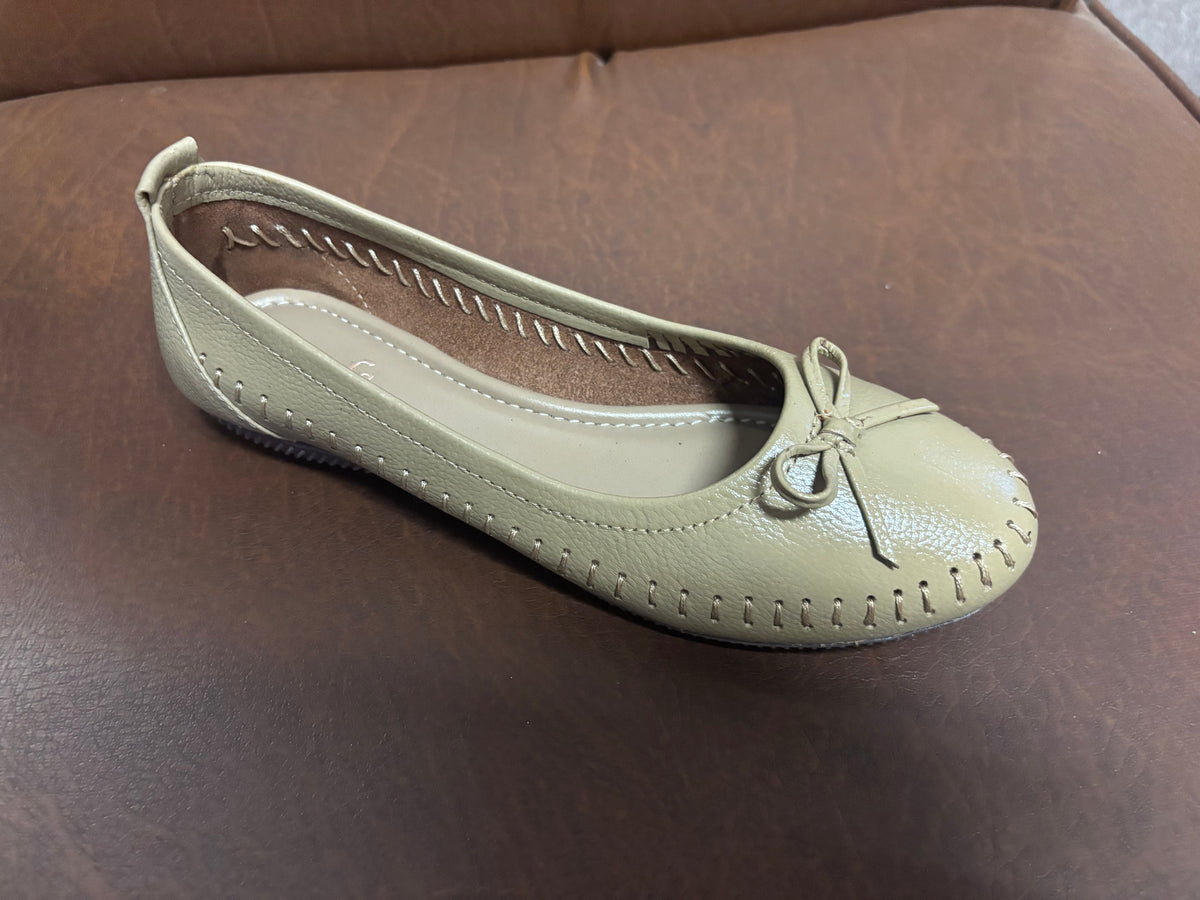 Melissa Leather Stitch Bow Flat Ballerinas in Beige - The Heels India