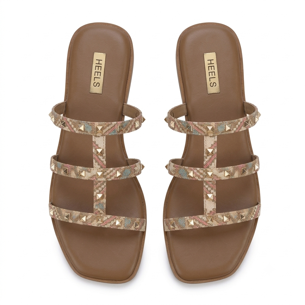 Paloma Studded Peep Toe Gladiator Flat Siders