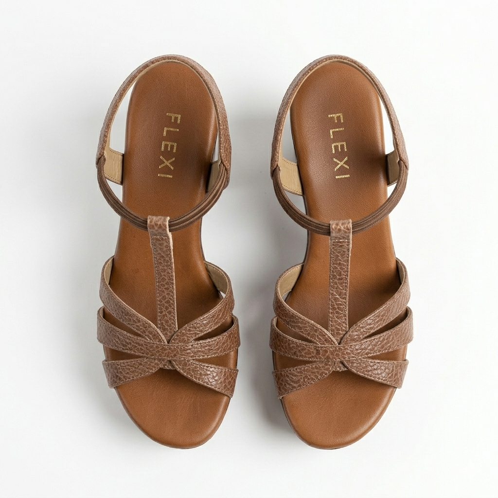 Snake Texture T-Strap Platform Block Heel Sandal – Brown