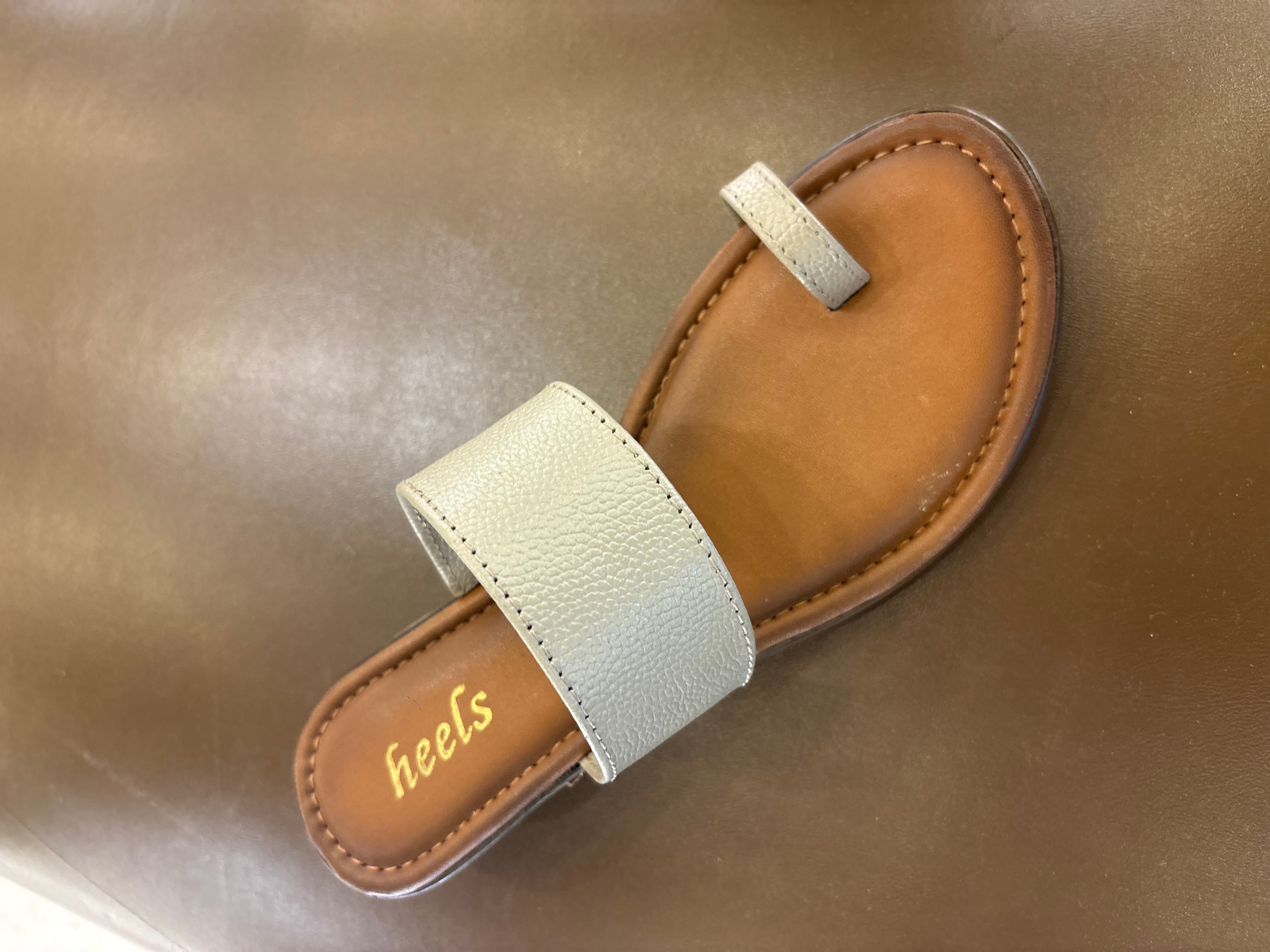 Welma Thumb Strap Leather Summer Slippers Chikoo - The Heels India