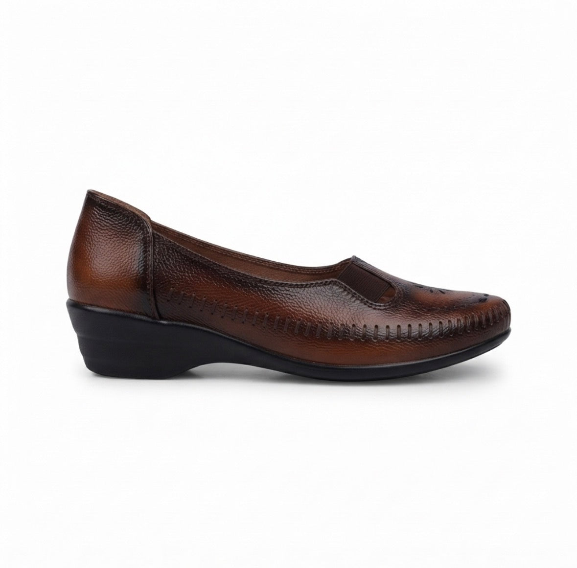 Ines Perforated Leather Wedge Ballerinas