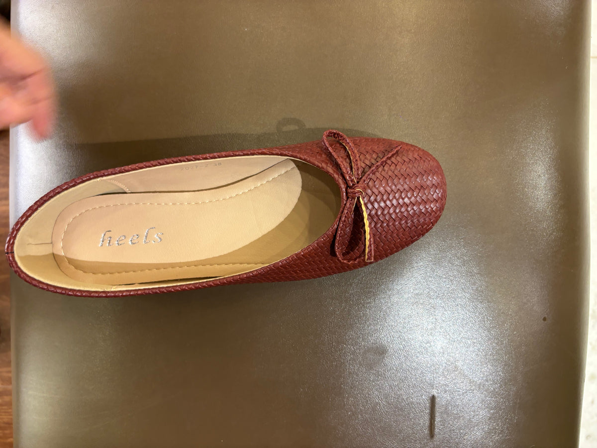 Sicily Cushioned Knit Bow Ballerinas in Coffee - The Heels India