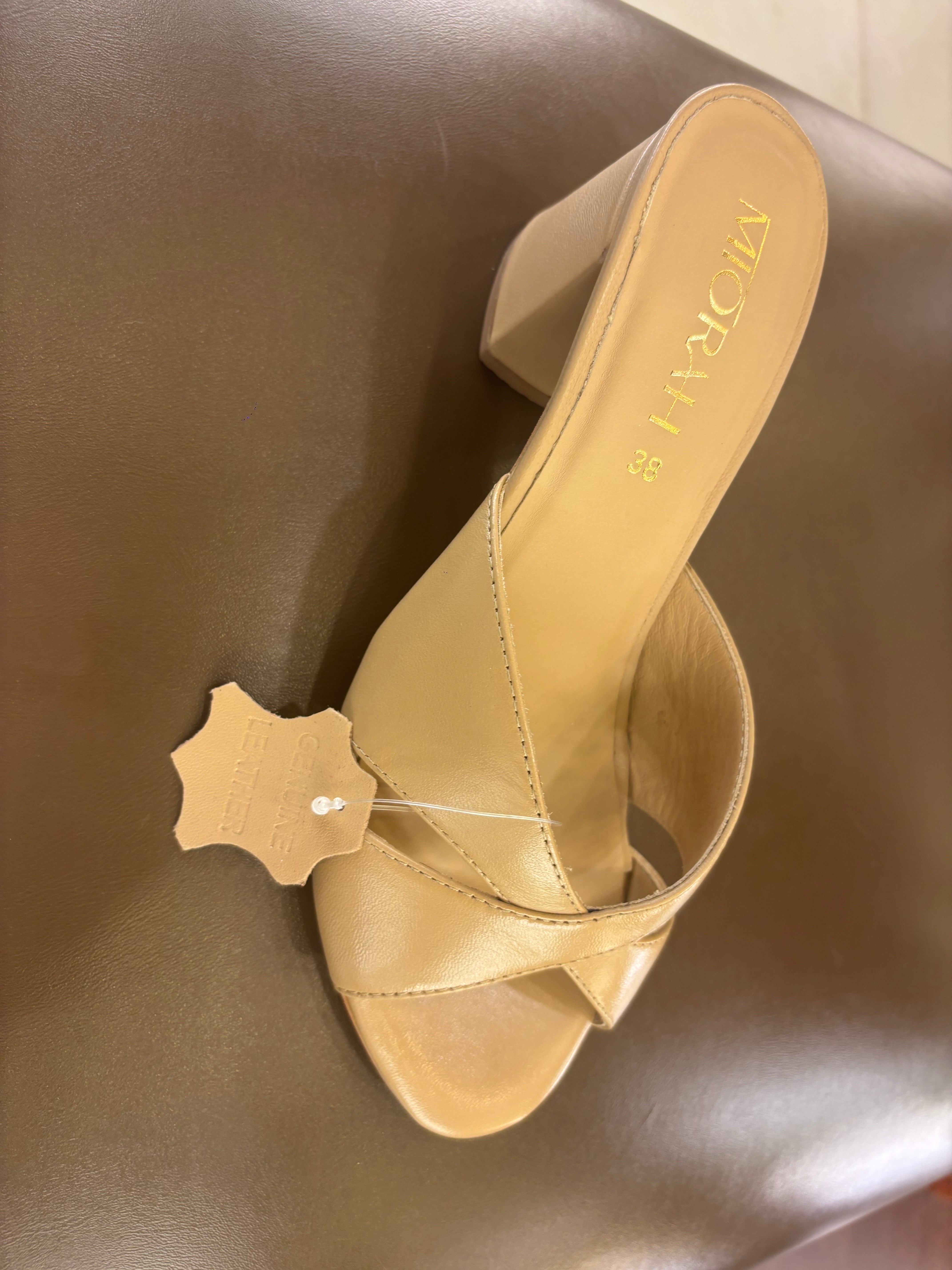 Josie Premium Leather Cross Peep Toe Block Heels