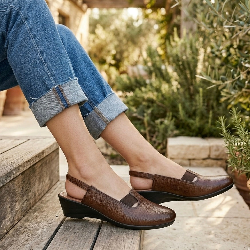 Ella Leather Back Elastic Wedge Heel Loafers - The Heels India