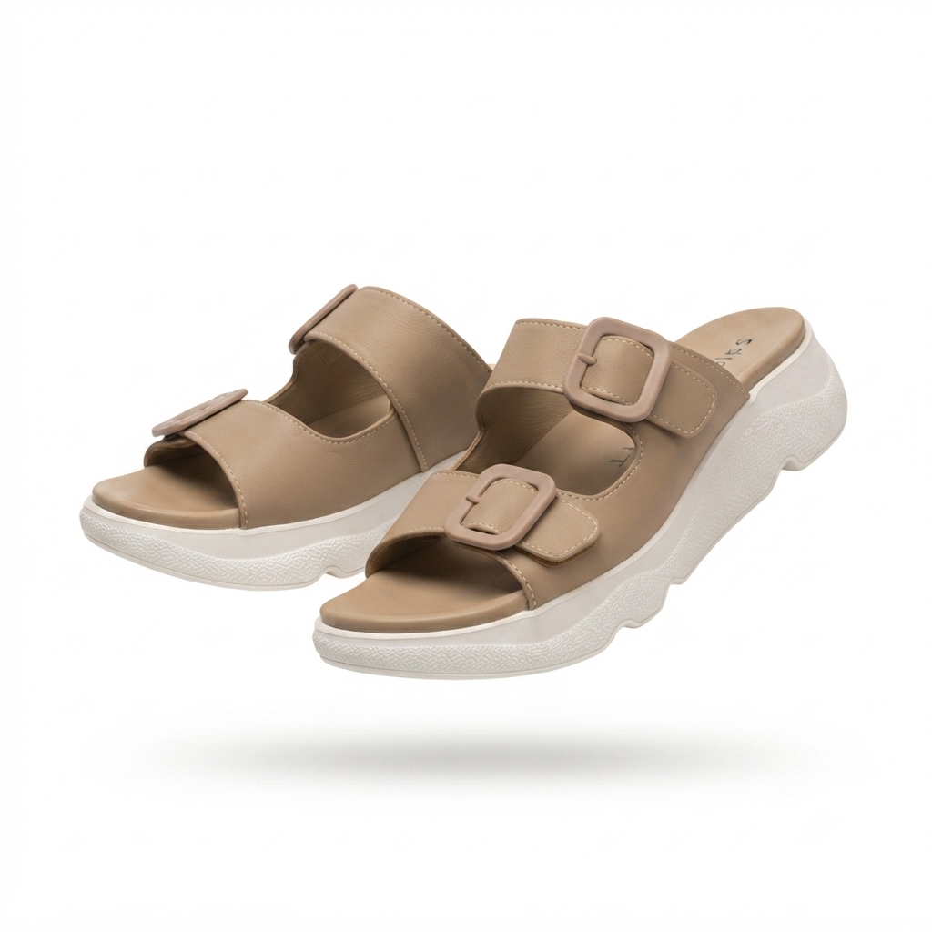 Suzy Lite Comfort Chunky Summer Slippers in Tan - The Heels India