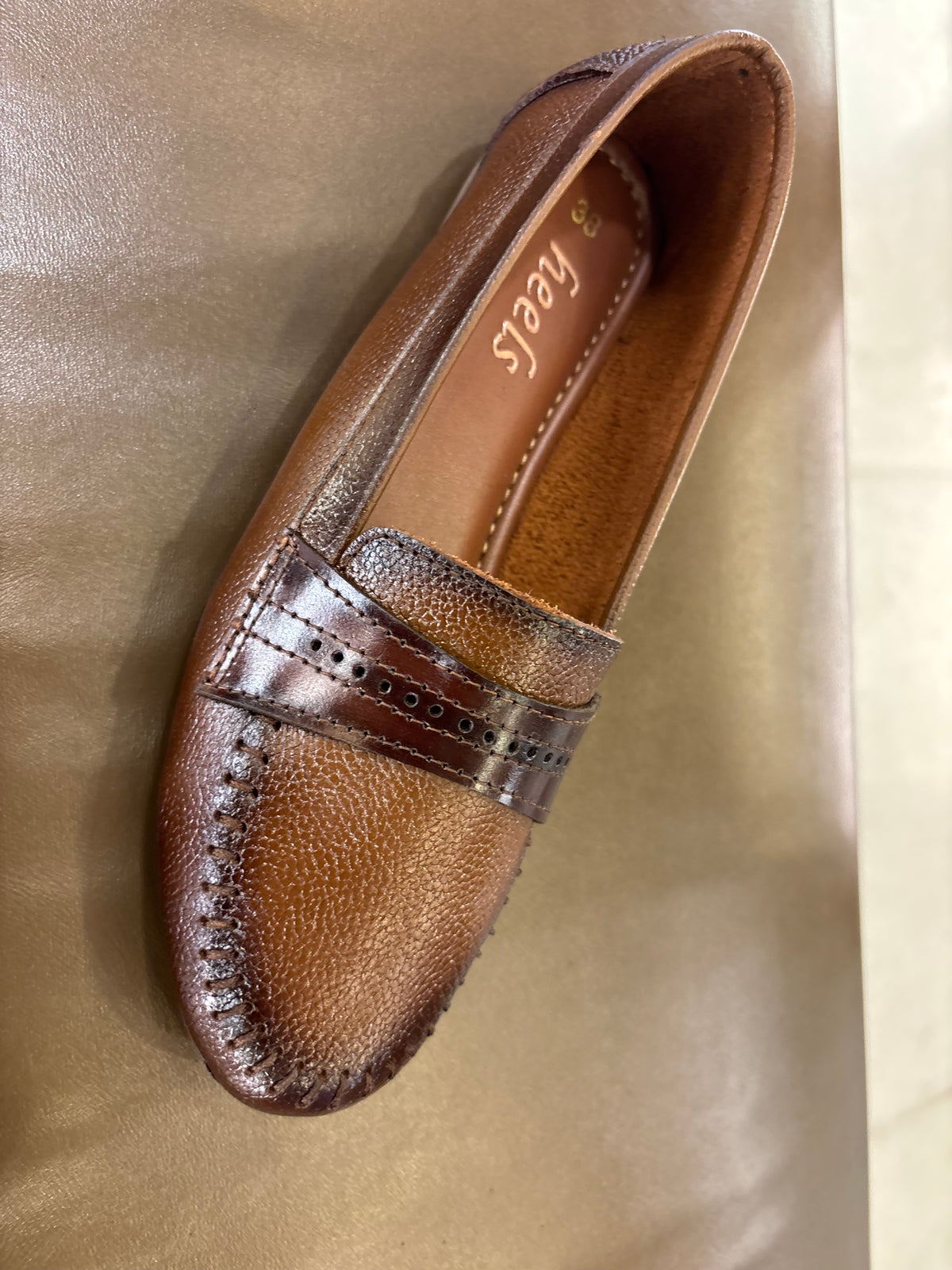 Lily Leather Classic Tie Stitch Ballerinas in Rust - The Heels India