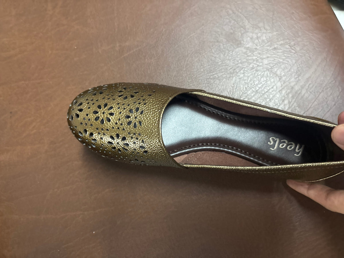 Ellis Leather Perforated Flat Ballerinas in Bronze - The Heels India