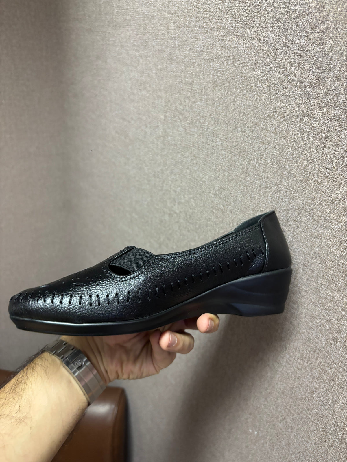 Ines Perforated Leather Wedge Ballerinas