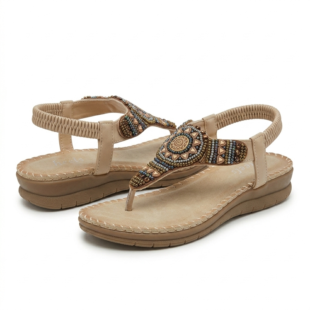 Crimson Embellished Comfort Back Elastic Sandals - The Heels India