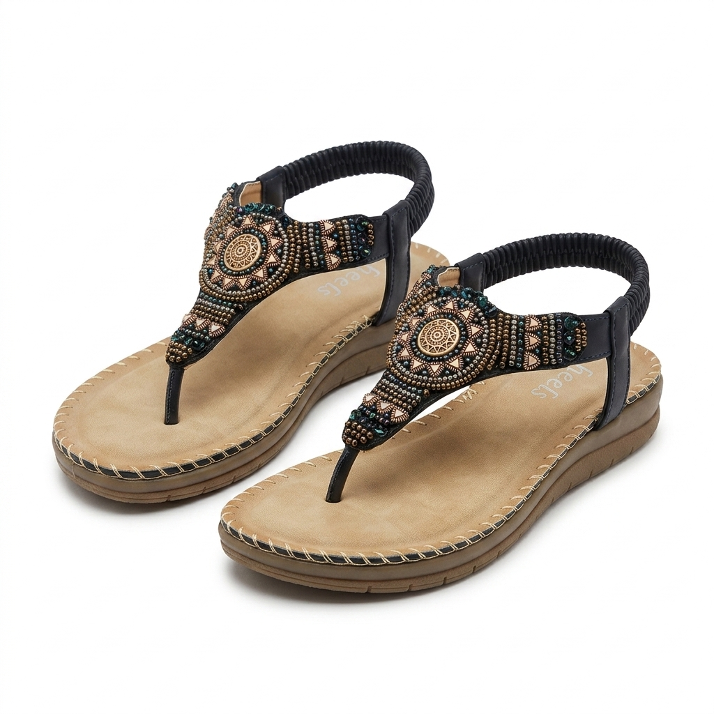 Crimson Embellished Comfort Back Elastic Sandals