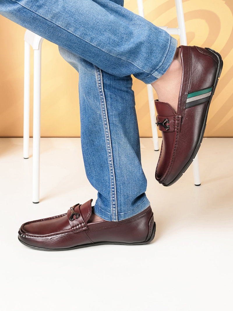 Ethan Bordo Leather Buckle Loafers