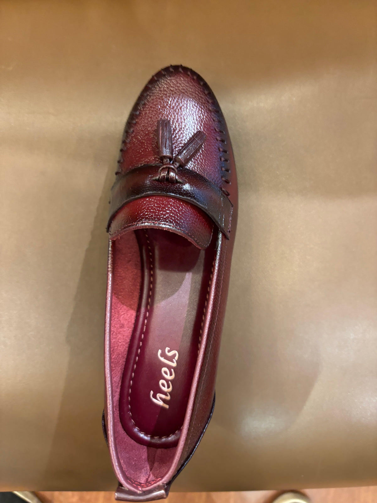 Fiona Leather Tassel Block Heel Loafers in Maroon – view 5