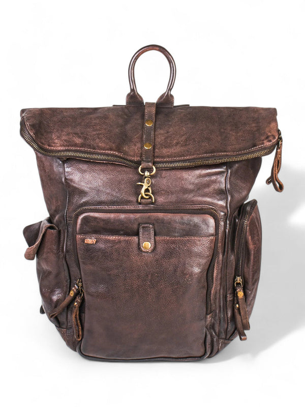 Leo : Real Leather Brown With Wash Effect Backpack