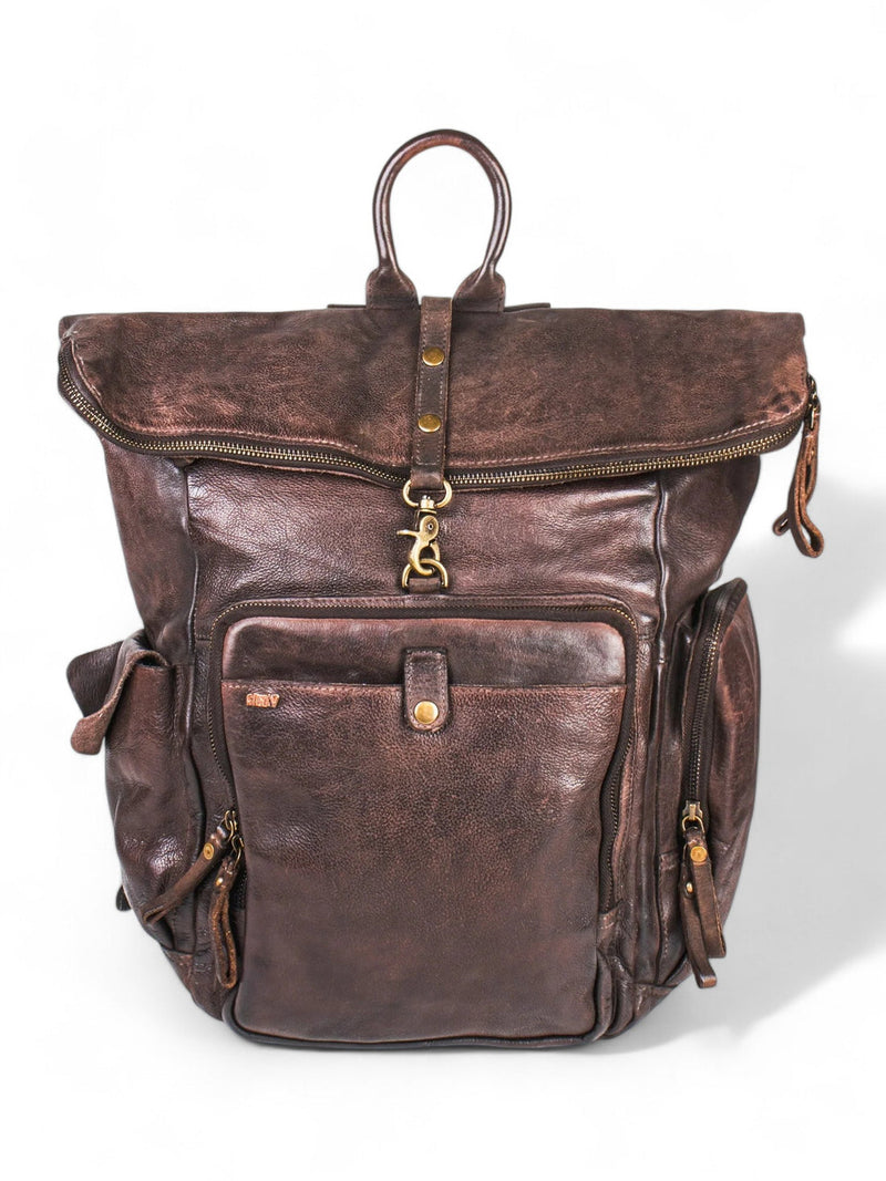 Leo : Real Leather Brown With Wash Effect Backpack
