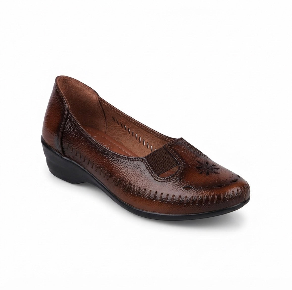 Ines Perforated Leather Wedge Ballerinas