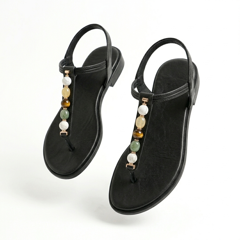 Panthera Embellished Back Elastic Flat Sandals - The Heels India