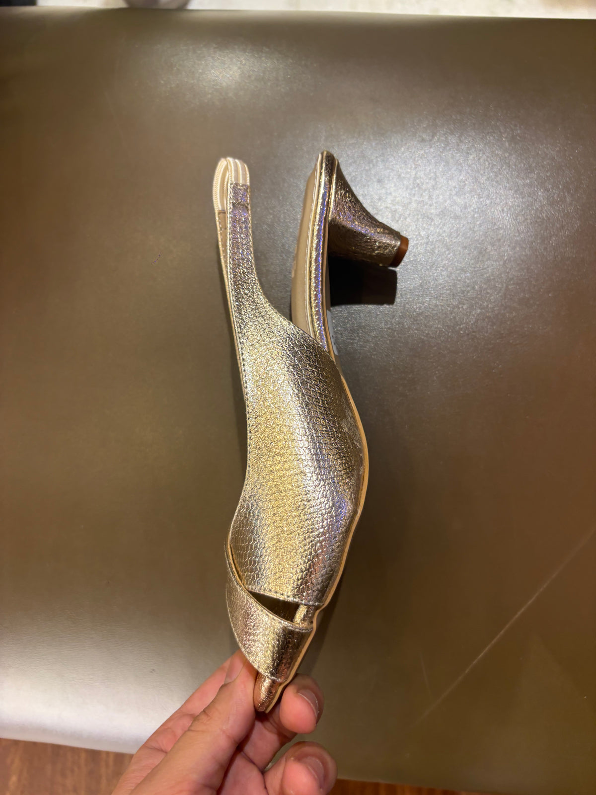 Delma 2.0 Fancy Peep Toe Kitten Heel Sandals in Gold - The Heels India