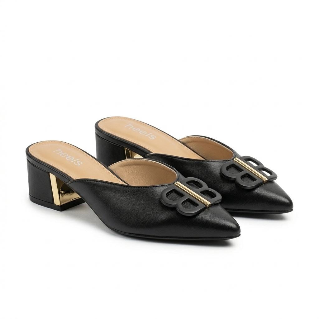 Linda Mid Heel Cushioned Back Open Pointed Mules