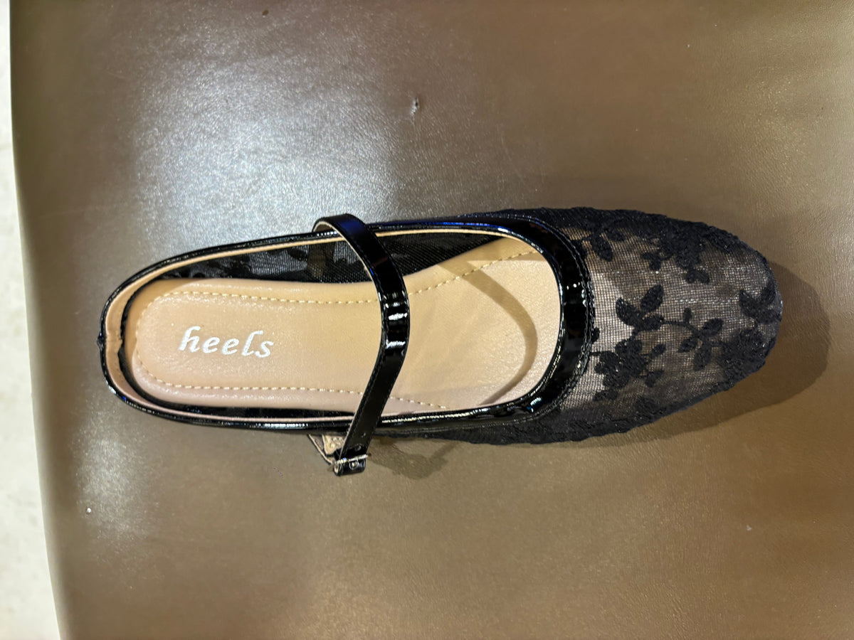 Carla 2.0 Mesh Hand Embroidered Mary Jane Ballerinas in Black - The Heels India