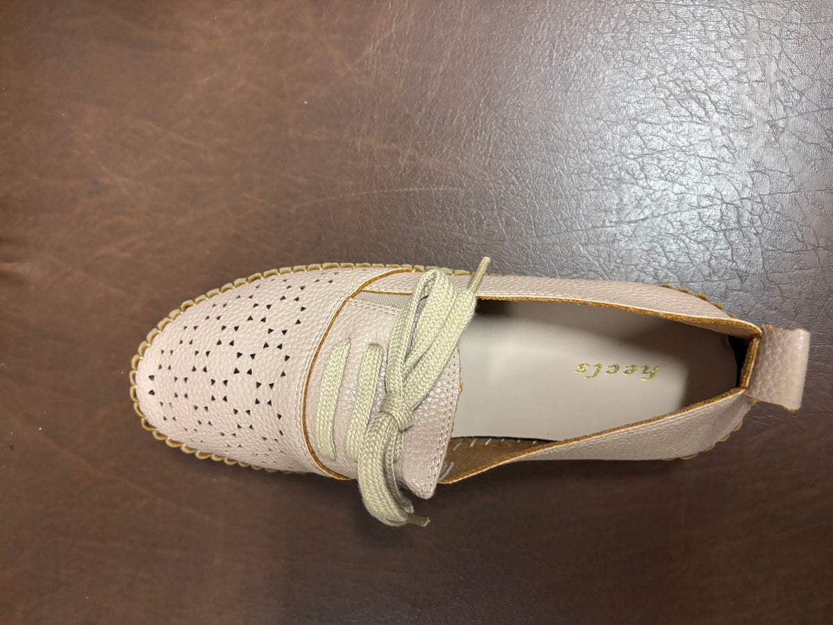 Iris Perforated Cushioned Lace Up Espadrille Loafers in Apricot - The Heels India