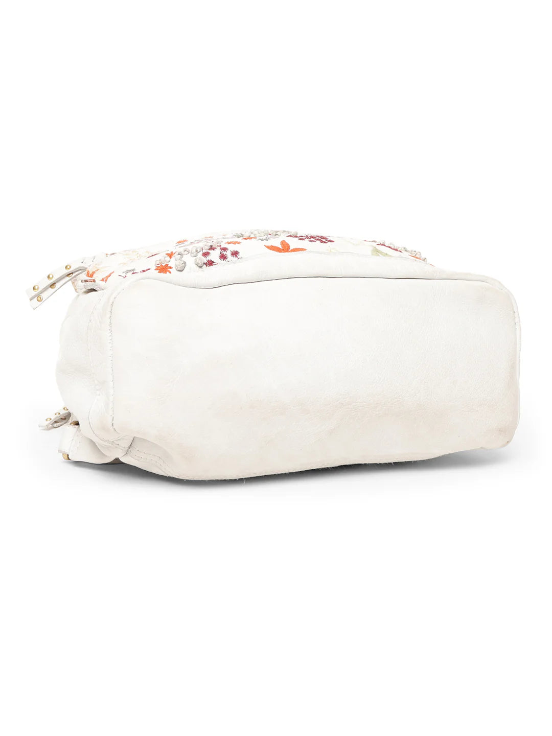 Floral Bliss: White Leather Backpack bag with Colorful Flower Embroidery