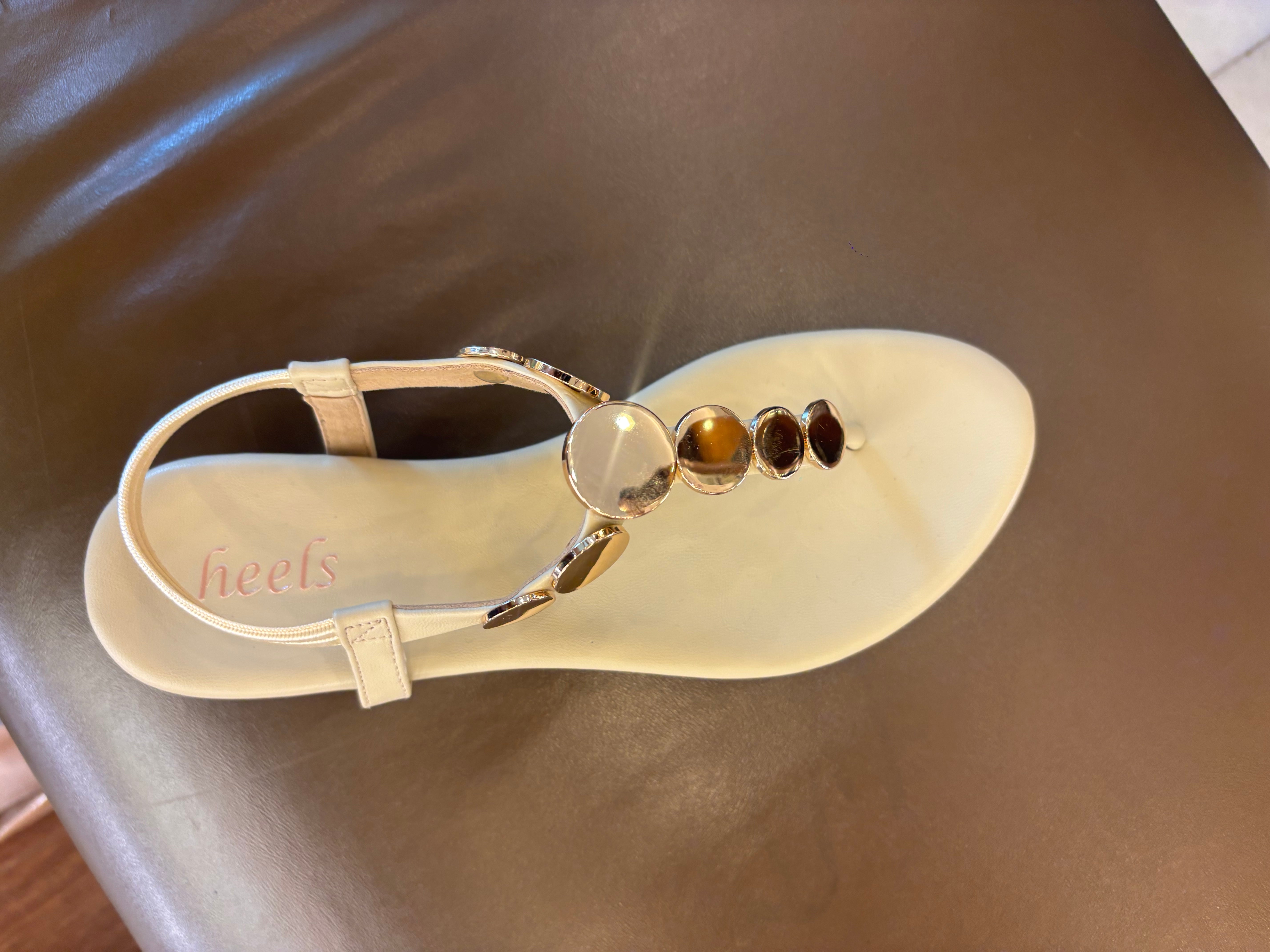 Erica Metallic Sphere Back Elastic Wedge Sandals