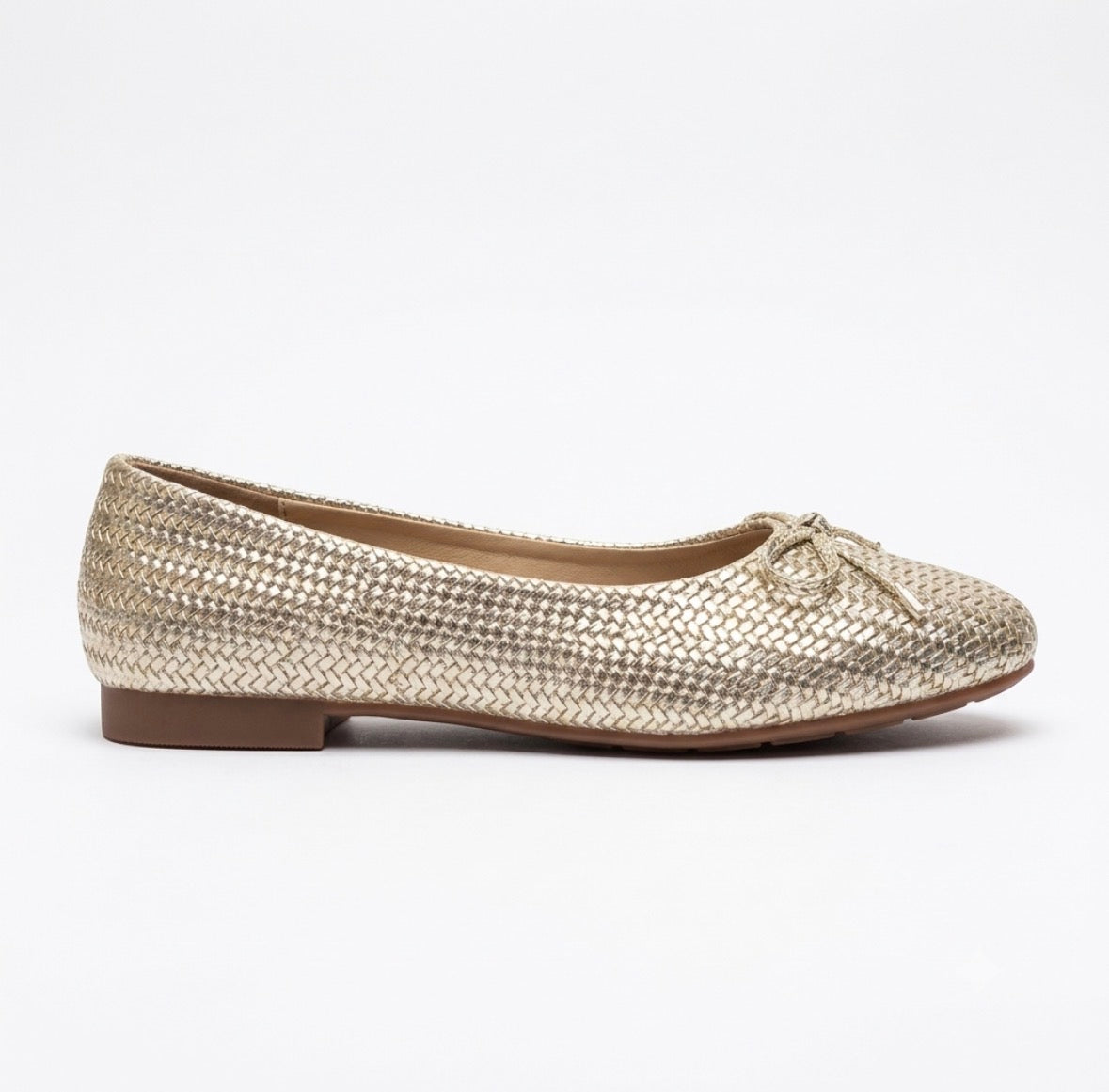 Sicily Cushioned Knit Bow Ballerinas in Gold - The Heels India