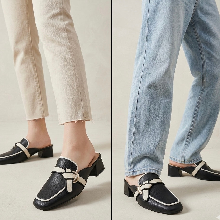 Camila Premium Back Open Block Heel Mules