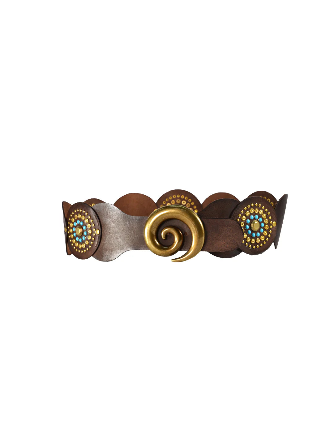 Brown Boho Embelished Corcet Belt with Spiral Buckle