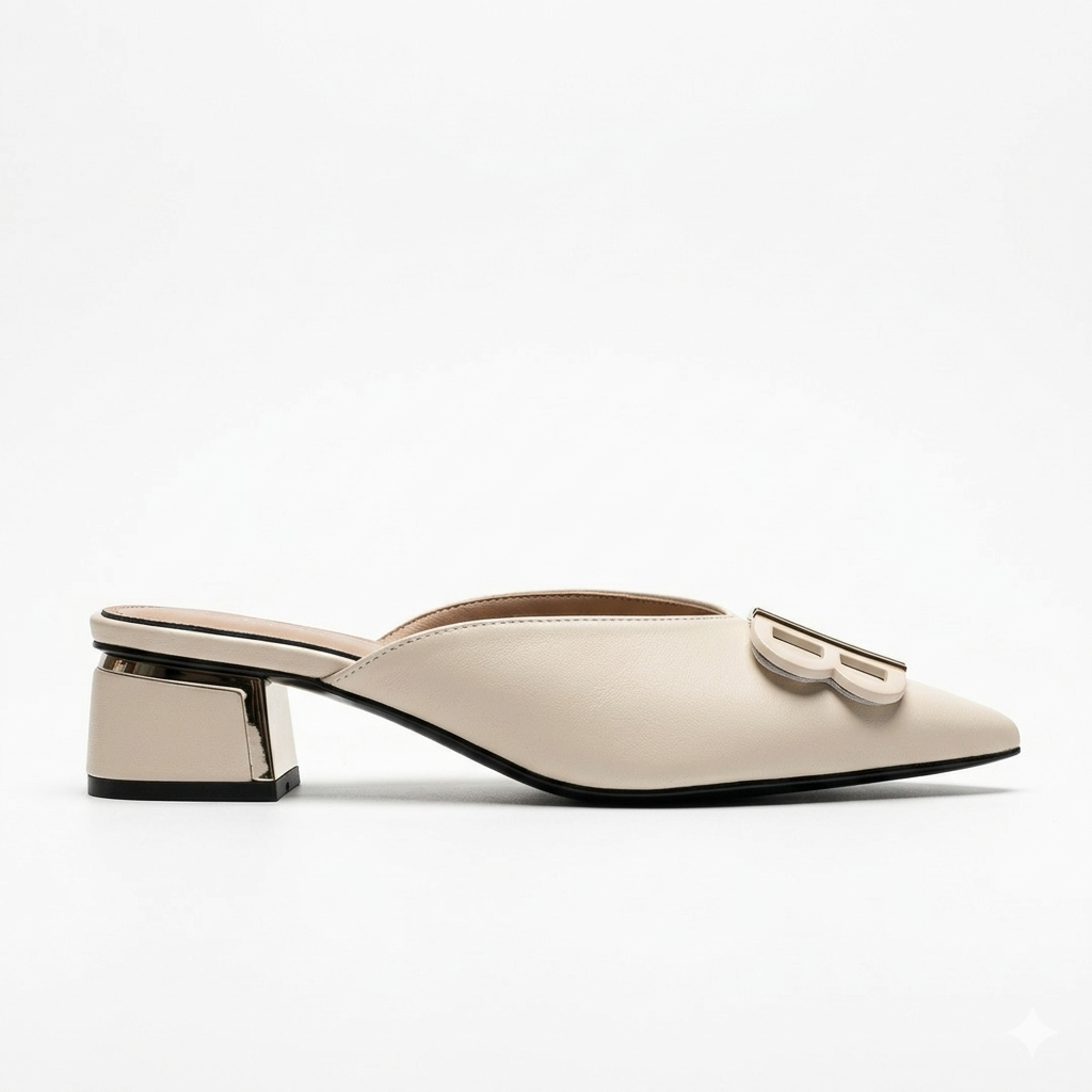Linda Mid Heel Cushioned Back Open Pointed Mules