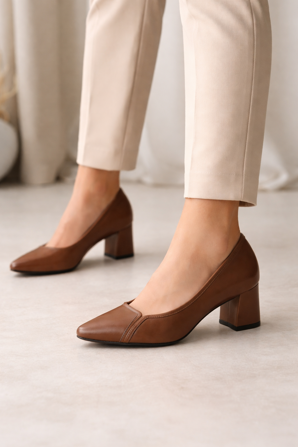 Valentina Premium Leather Block Heel Pumps