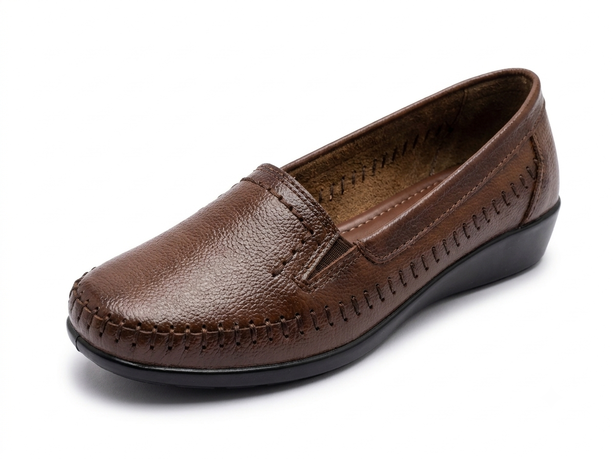 Lizzy Wedge Leather Classic Ballerinas in Rust - The Heels India