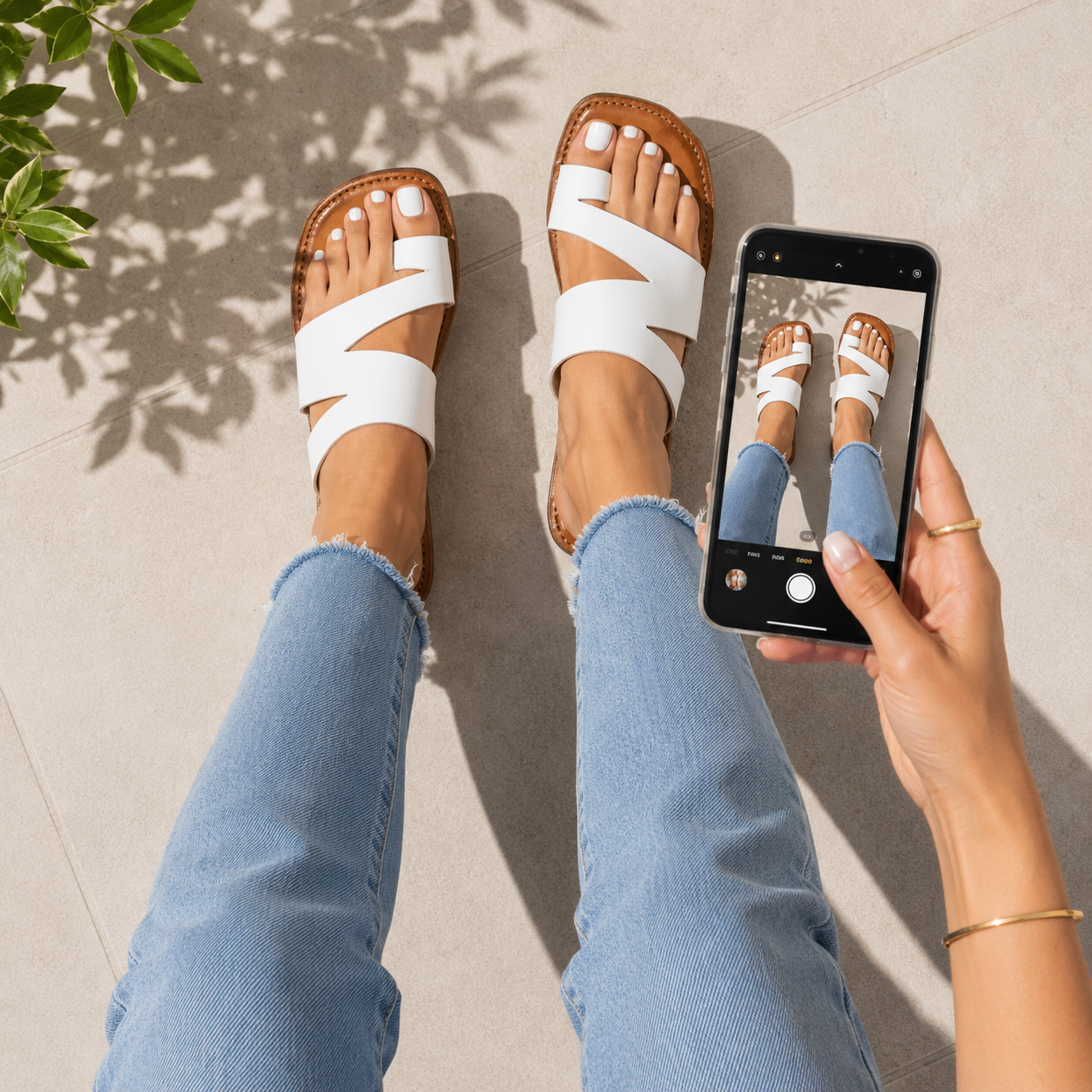 Trisha Hexagon Leather Thumb Criss Cross Slippers