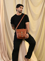 Nathan : Real Leather Tan Crossbody Bag