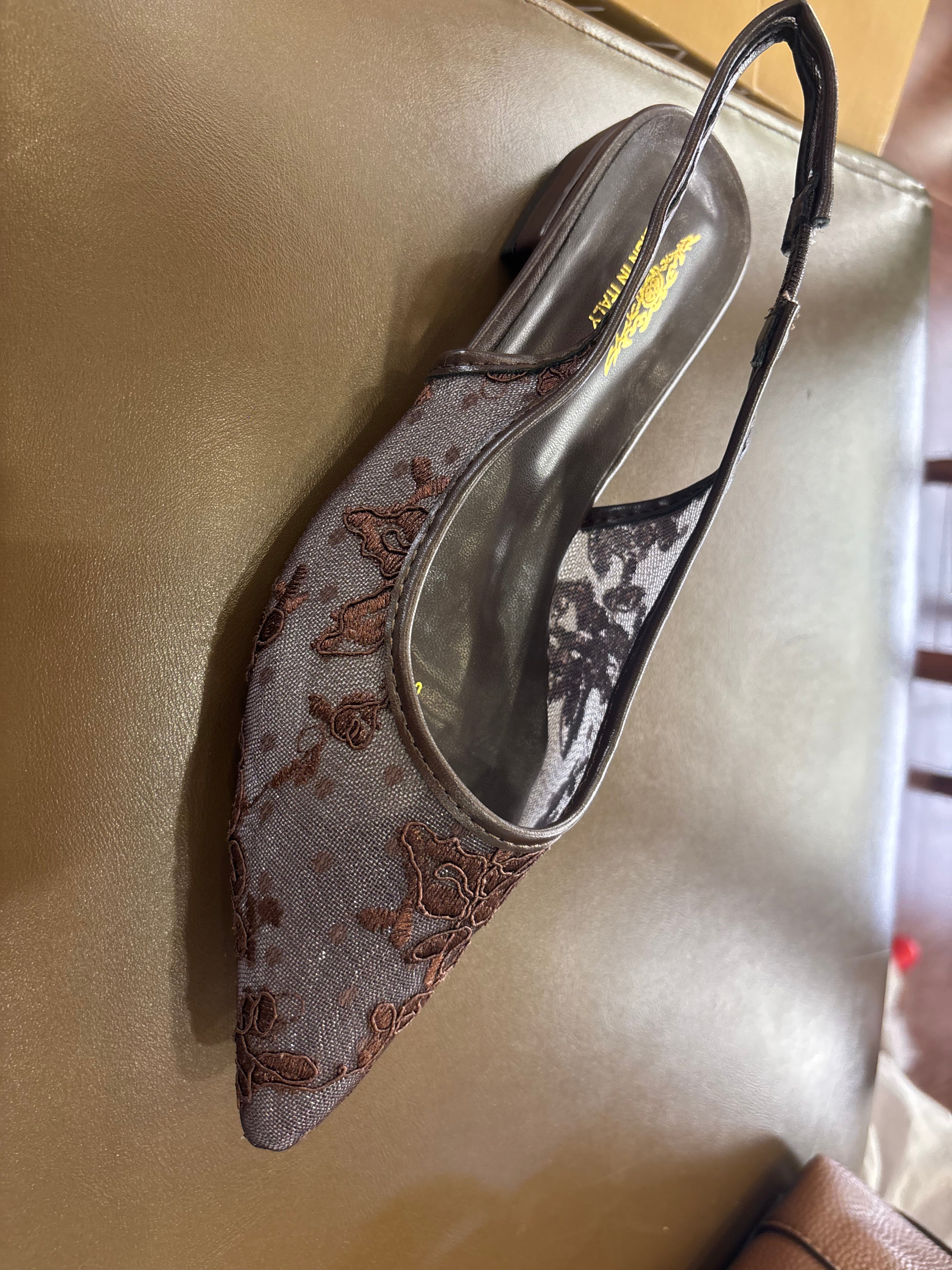Carmen Mesh Hand Embroidered Sling Back Pointed Ballerinas