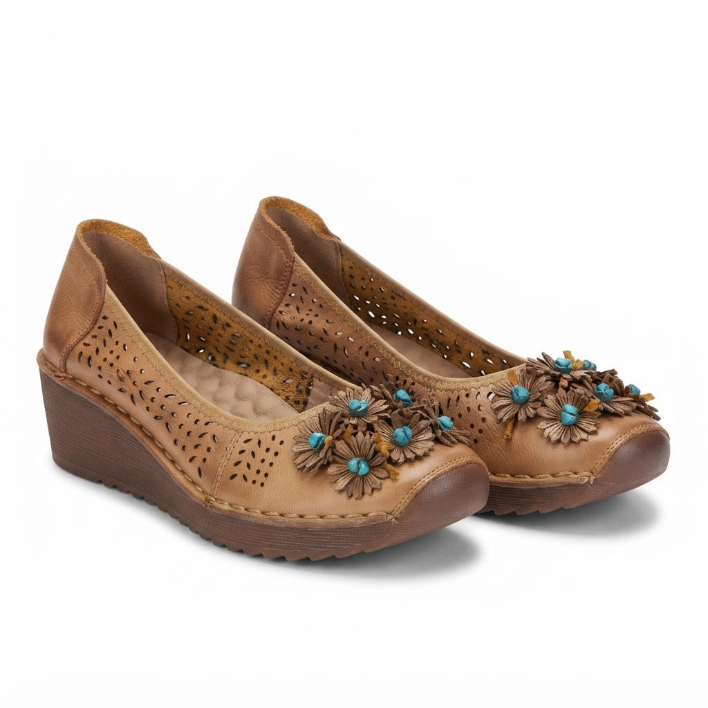 Flora 6.0 Premium Leather Cushioned Wedge Ballerinas